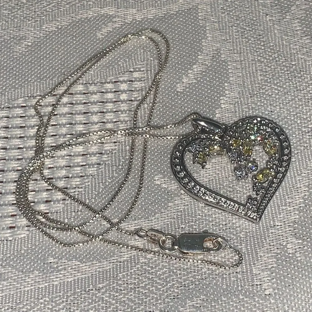 Sterling Silver 925 Heart Pendant Necklace Italy 18”‎